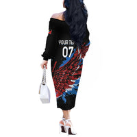 Antigua and Barbuda Cricket Custom Off The Shoulder Long Sleeve Dress Falcons Wings - Take Off - Wonder Print Shop