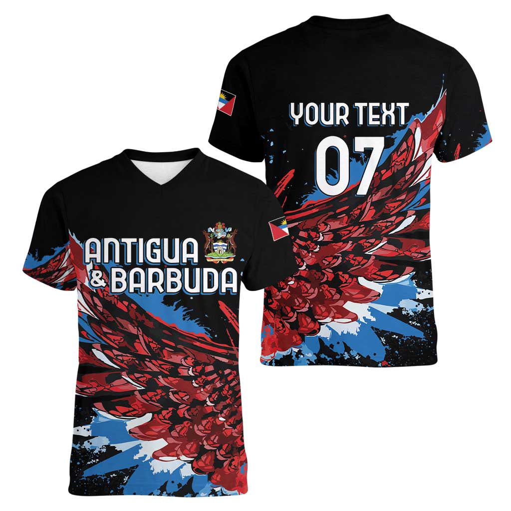 Antigua and Barbuda Cricket Custom Women V-Neck T-Shirt Falcons Wings - Take Off - Wonder Print Shop