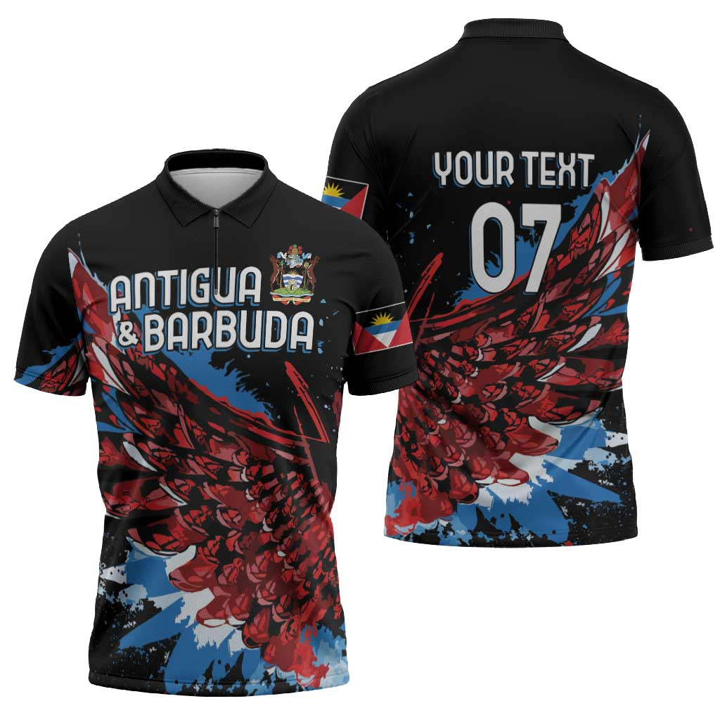 Antigua and Barbuda Cricket Custom Zipper Polo Shirt Falcons Wings - Take Off - Wonder Print Shop