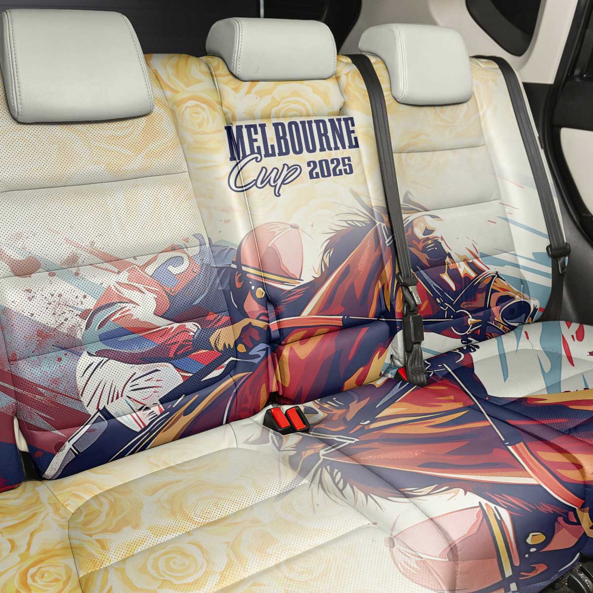 Melbourne Horse Racing Back Car Seat Cover Yellow Rose Champion - Wonder Print Shop