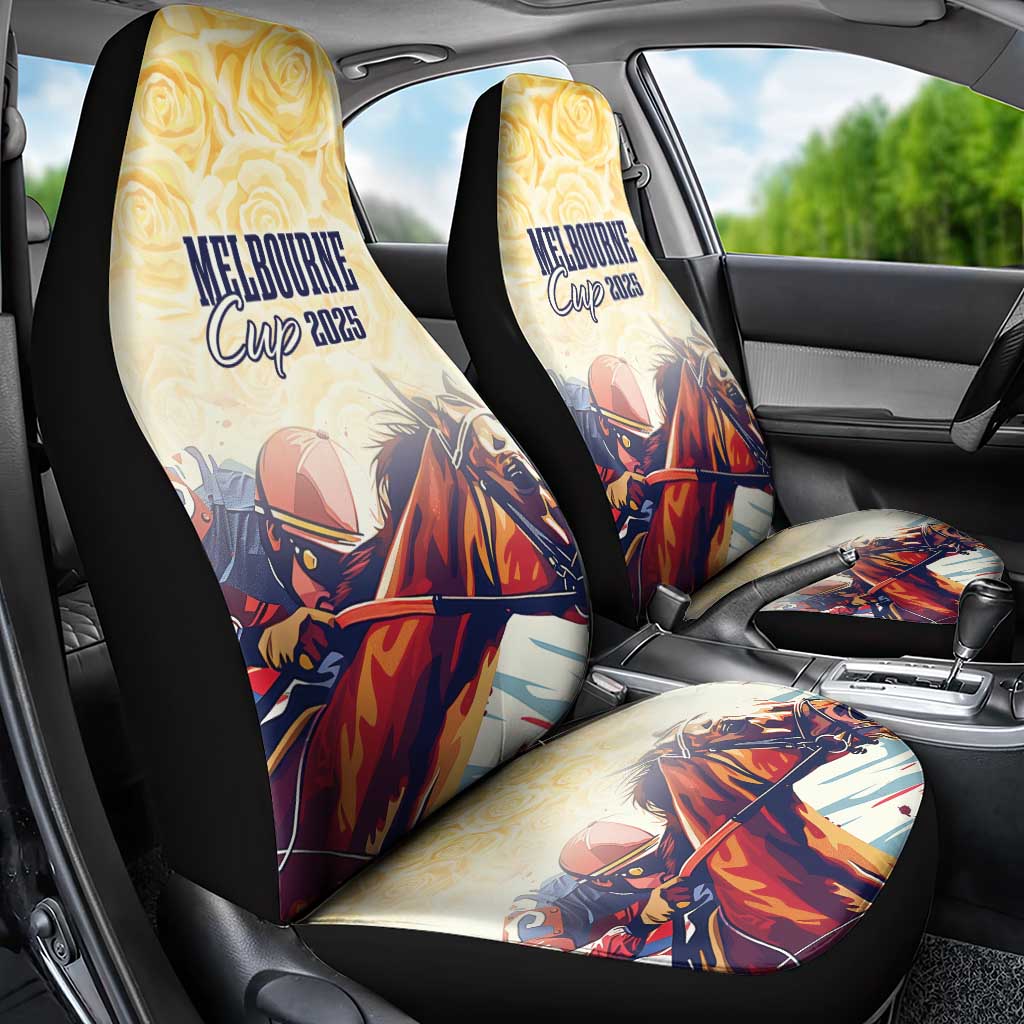Melbourne Horse Racing Car Seat Cover Yellow Rose Champion - Wonder Print Shop