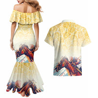 Melbourne Horse Racing Couples Matching Mermaid Dress and Hawaiian Shirt Yellow Rose Champion - Wonder Print Shop