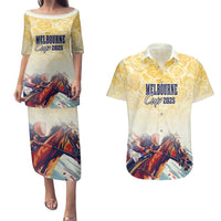 Melbourne Horse Racing Couples Matching Puletasi and Hawaiian Shirt Yellow Rose Champion - Wonder Print Shop