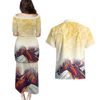 Melbourne Horse Racing Couples Matching Puletasi and Hawaiian Shirt Yellow Rose Champion - Wonder Print Shop