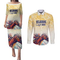 Melbourne Horse Racing Couples Matching Puletasi and Long Sleeve Button Shirt Yellow Rose Champion - Wonder Print Shop