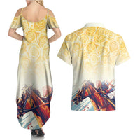 Melbourne Horse Racing Couples Matching Summer Maxi Dress and Hawaiian Shirt Yellow Rose Champion - Wonder Print Shop