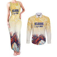 Melbourne Horse Racing Couples Matching Tank Maxi Dress and Long Sleeve Button Shirt Yellow Rose Champion - Wonder Print Shop