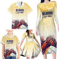 Melbourne Horse Racing Family Matching Long Sleeve Bodycon Dress and Hawaiian Shirt Yellow Rose Champion - Wonder Print Shop