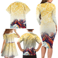 Melbourne Horse Racing Family Matching Long Sleeve Bodycon Dress and Hawaiian Shirt Yellow Rose Champion - Wonder Print Shop