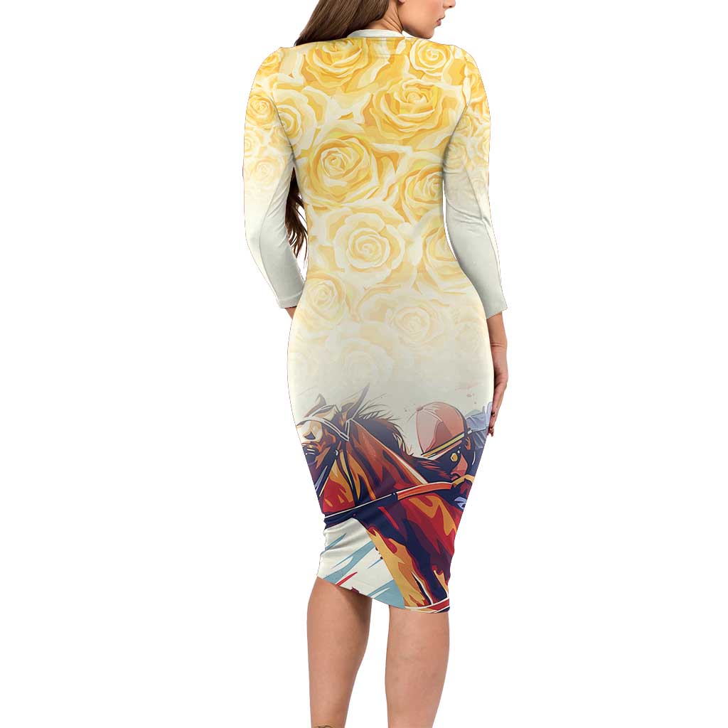 Melbourne Horse Racing Family Matching Long Sleeve Bodycon Dress and Hawaiian Shirt Yellow Rose Champion - Wonder Print Shop