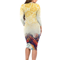 Melbourne Horse Racing Family Matching Long Sleeve Bodycon Dress and Hawaiian Shirt Yellow Rose Champion - Wonder Print Shop