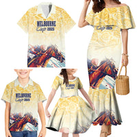 Melbourne Horse Racing Family Matching Mermaid Dress and Hawaiian Shirt Yellow Rose Champion - Wonder Print Shop
