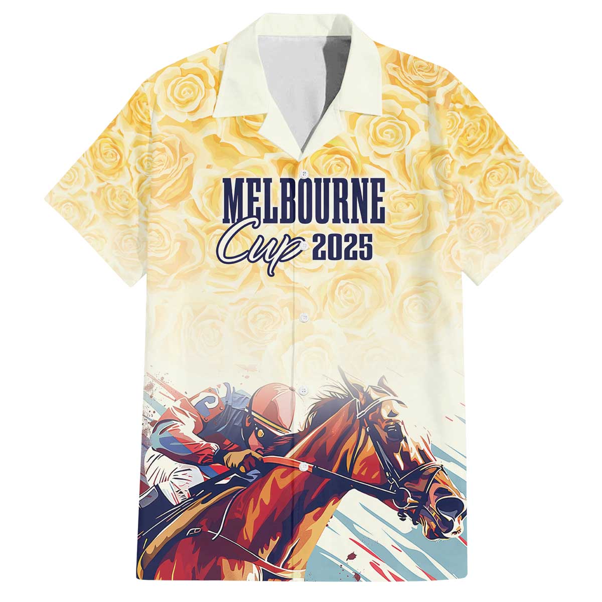 Melbourne Horse Racing Family Matching Off The Shoulder Long Sleeve Dress and Hawaiian Shirt Yellow Rose Champion - Wonder Print Shop