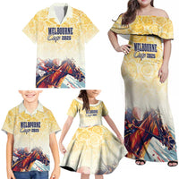 Melbourne Horse Racing Family Matching Off Shoulder Maxi Dress and Hawaiian Shirt Yellow Rose Champion - Wonder Print Shop