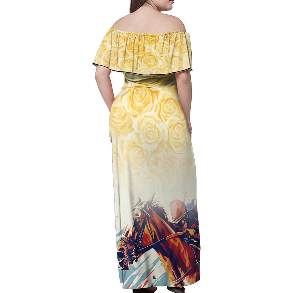 Melbourne Horse Racing Family Matching Off Shoulder Maxi Dress and Hawaiian Shirt Yellow Rose Champion - Wonder Print Shop
