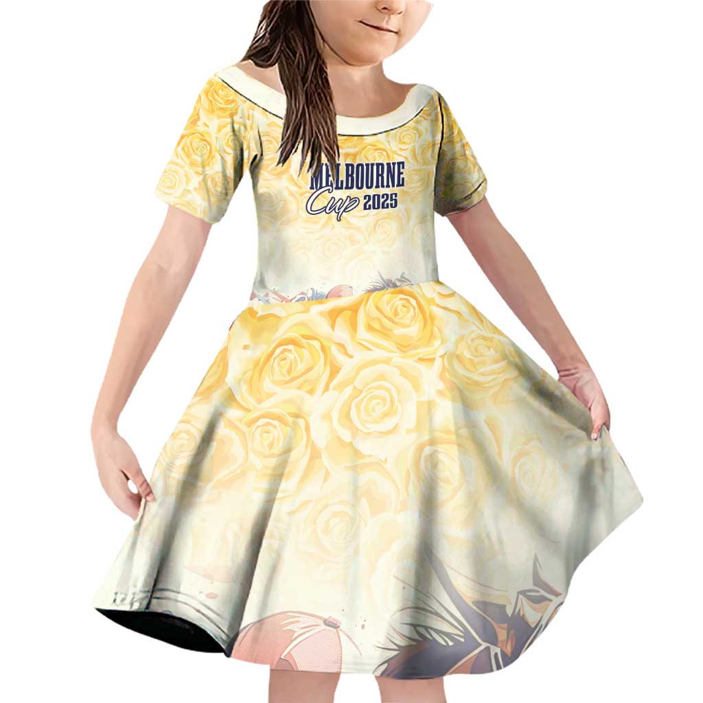 Melbourne Horse Racing Family Matching Off Shoulder Short Dress and Hawaiian Shirt Yellow Rose Champion - Wonder Print Shop