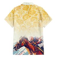 Melbourne Horse Racing Family Matching Off Shoulder Short Dress and Hawaiian Shirt Yellow Rose Champion - Wonder Print Shop
