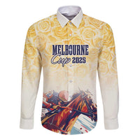 Melbourne Horse Racing Family Matching Off Shoulder Short Dress and Hawaiian Shirt Yellow Rose Champion - Wonder Print Shop