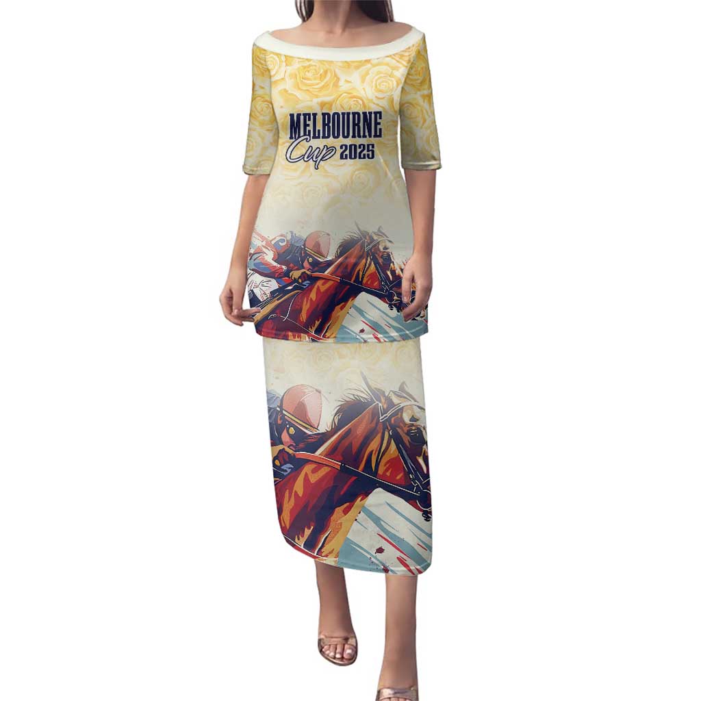 Melbourne Horse Racing Family Matching Puletasi and Hawaiian Shirt Yellow Rose Champion - Wonder Print Shop