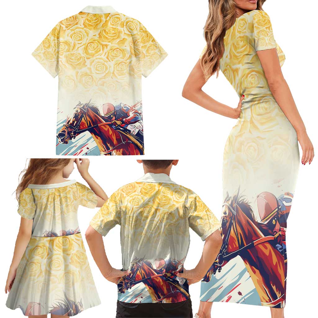 Melbourne Horse Racing Family Matching Short Sleeve Bodycon Dress and Hawaiian Shirt Yellow Rose Champion - Wonder Print Shop