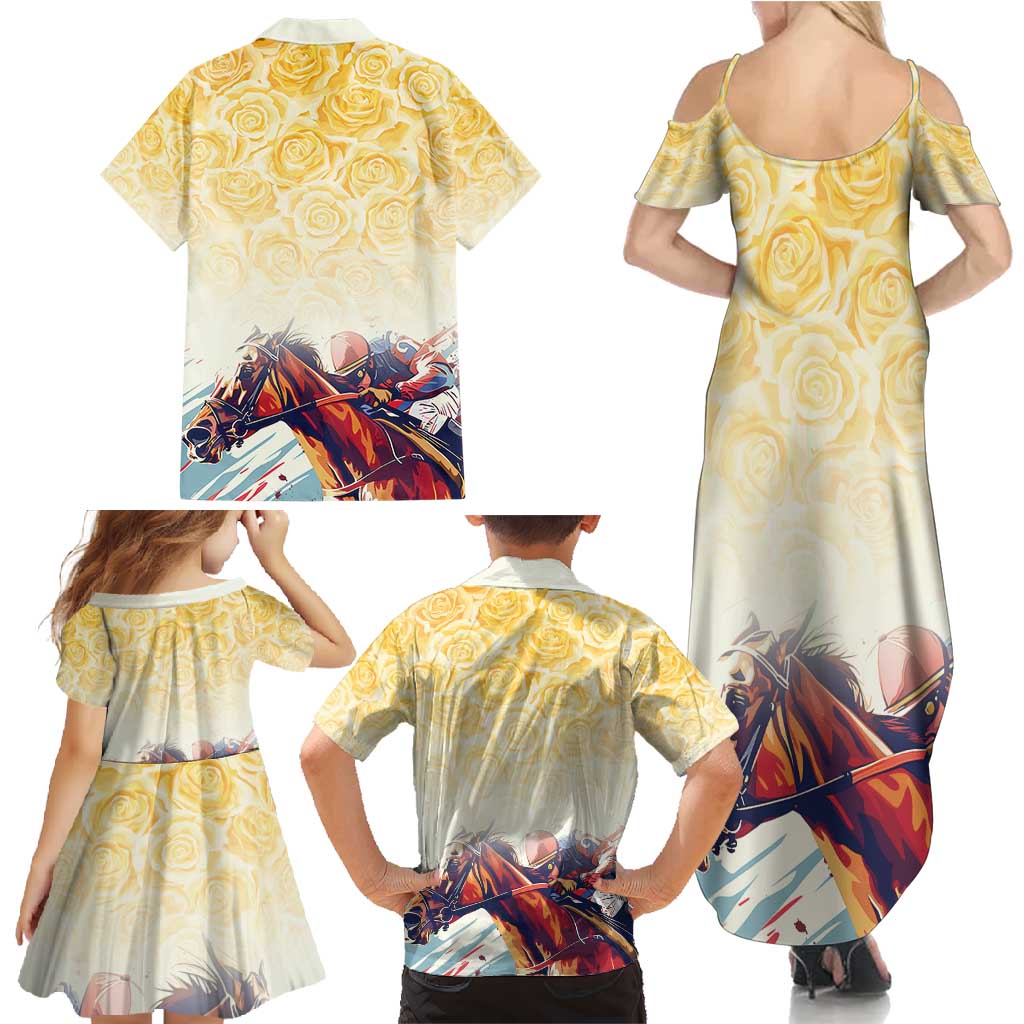 Melbourne Horse Racing Family Matching Summer Maxi Dress and Hawaiian Shirt Yellow Rose Champion - Wonder Print Shop