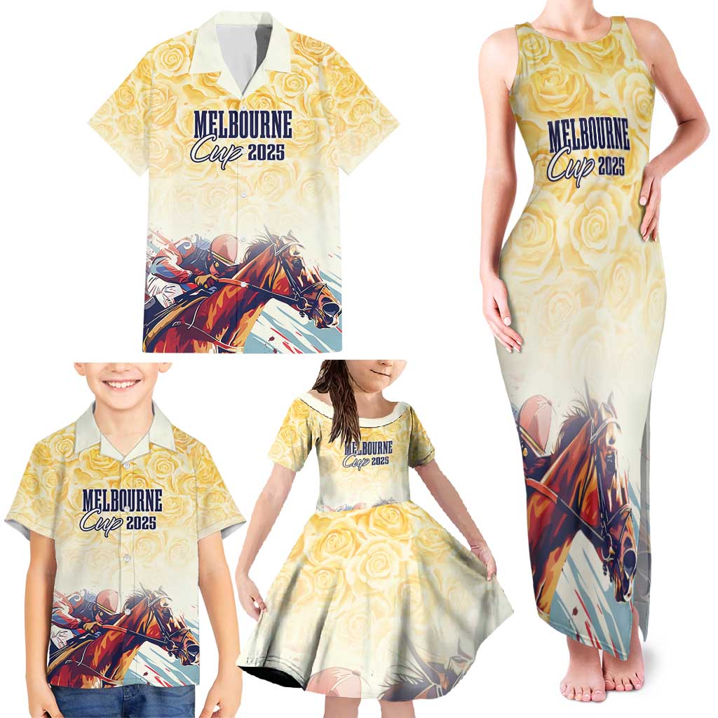Melbourne Horse Racing Family Matching Tank Maxi Dress and Hawaiian Shirt Yellow Rose Champion - Wonder Print Shop
