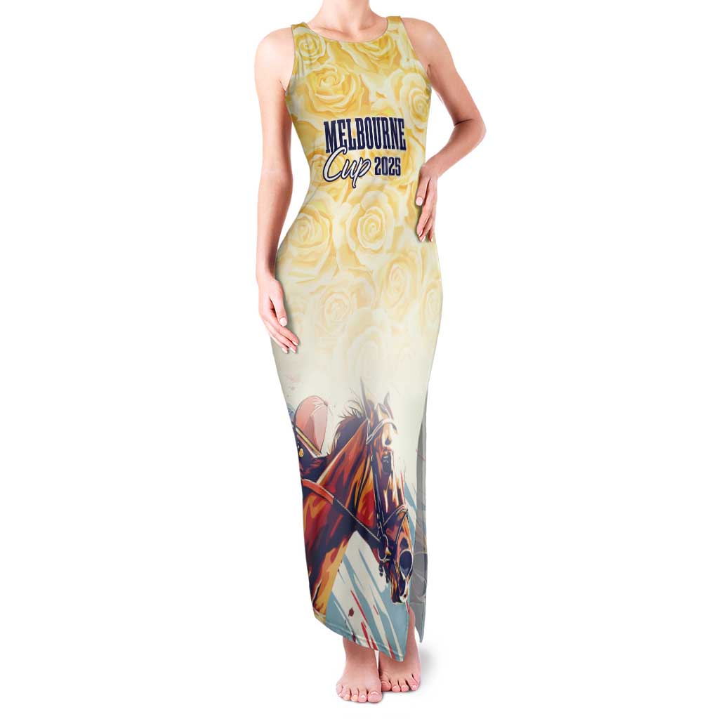 Melbourne Horse Racing Family Matching Tank Maxi Dress and Hawaiian Shirt Yellow Rose Champion - Wonder Print Shop
