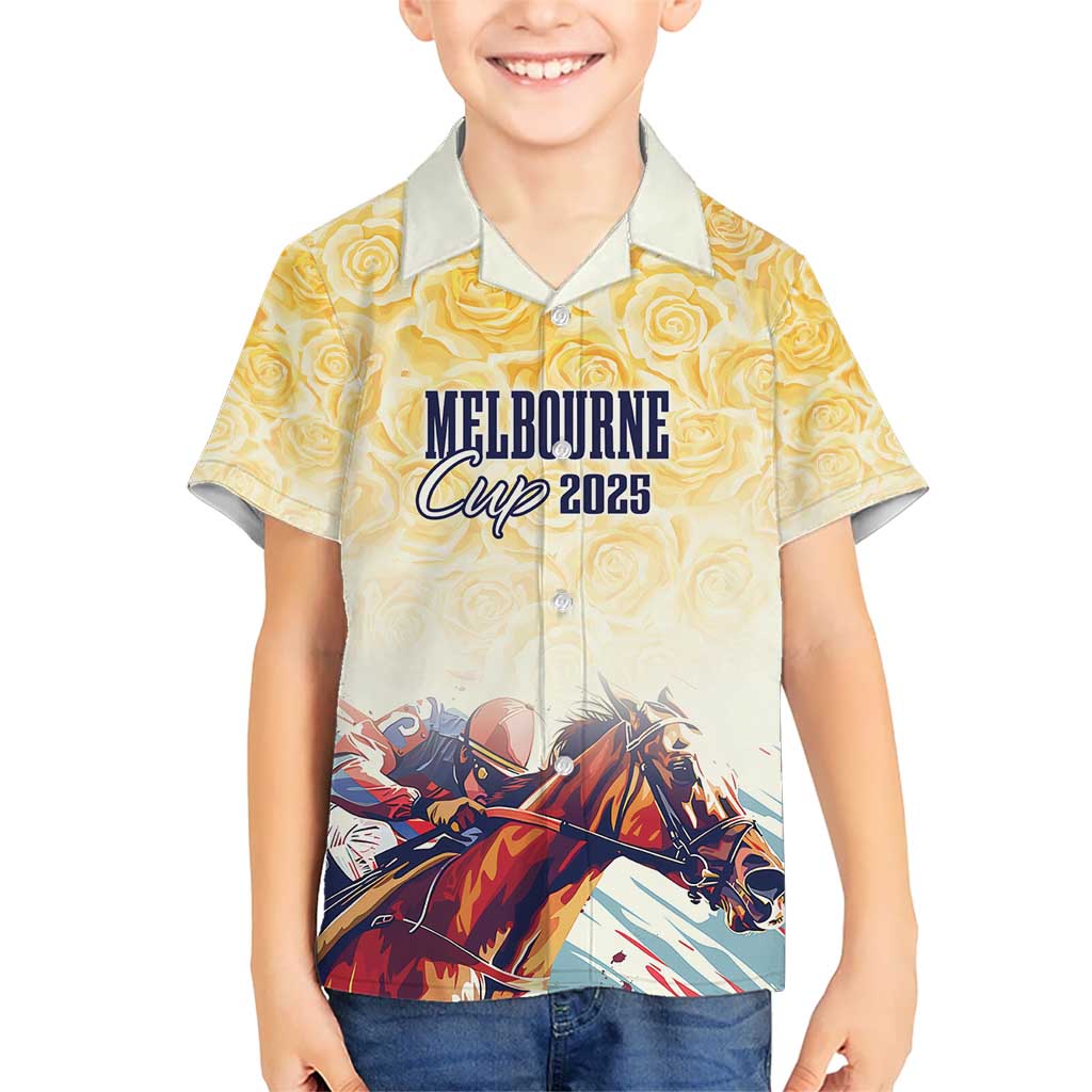 Melbourne Horse Racing Kid Hawaiian Shirt Yellow Rose Champion - Wonder Print Shop