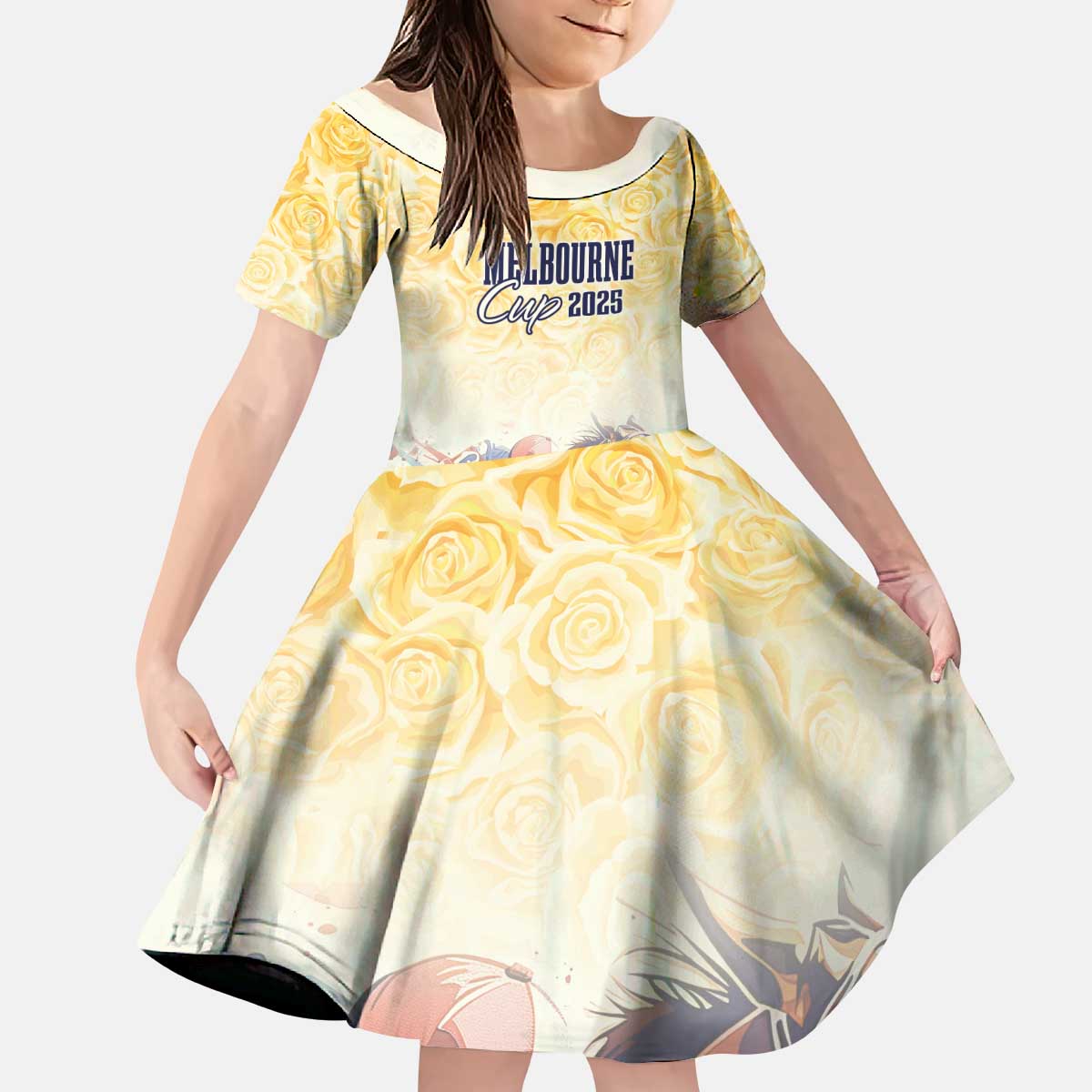 Melbourne Horse Racing Kid Short Sleeve Dress Yellow Rose Champion - Wonder Print Shop
