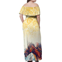 Melbourne Horse Racing Off Shoulder Maxi Dress Yellow Rose Champion - Wonder Print Shop