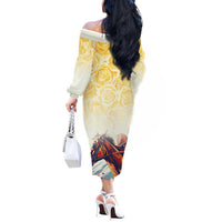 Melbourne Horse Racing Off The Shoulder Long Sleeve Dress Yellow Rose Champion - Wonder Print Shop