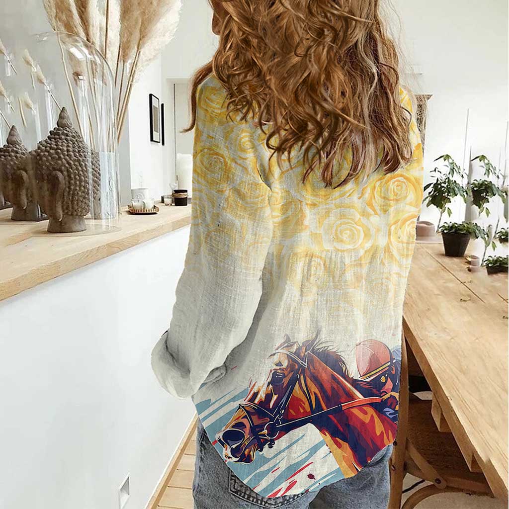 Melbourne Horse Racing Women Casual Shirt Yellow Rose Champion - Wonder Print Shop