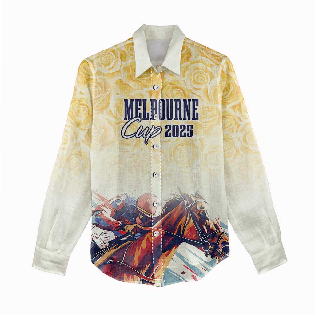 Melbourne Horse Racing Women Casual Shirt Yellow Rose Champion - Wonder Print Shop