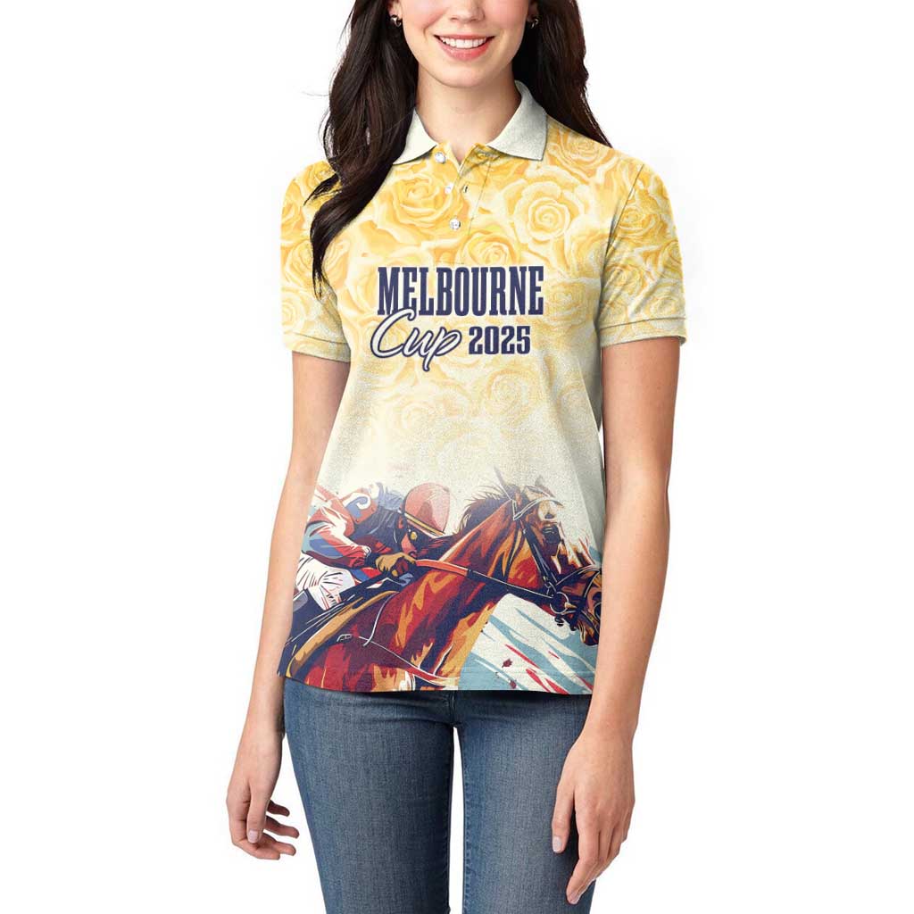 Melbourne Horse Racing Women Polo Shirt Yellow Rose Champion - Wonder Print Shop