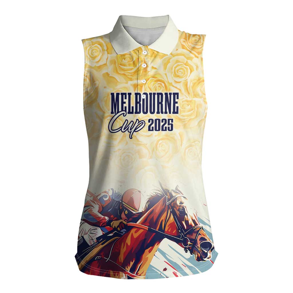 Melbourne Horse Racing Women Sleeveless Polo Shirt Yellow Rose Champion - Wonder Print Shop