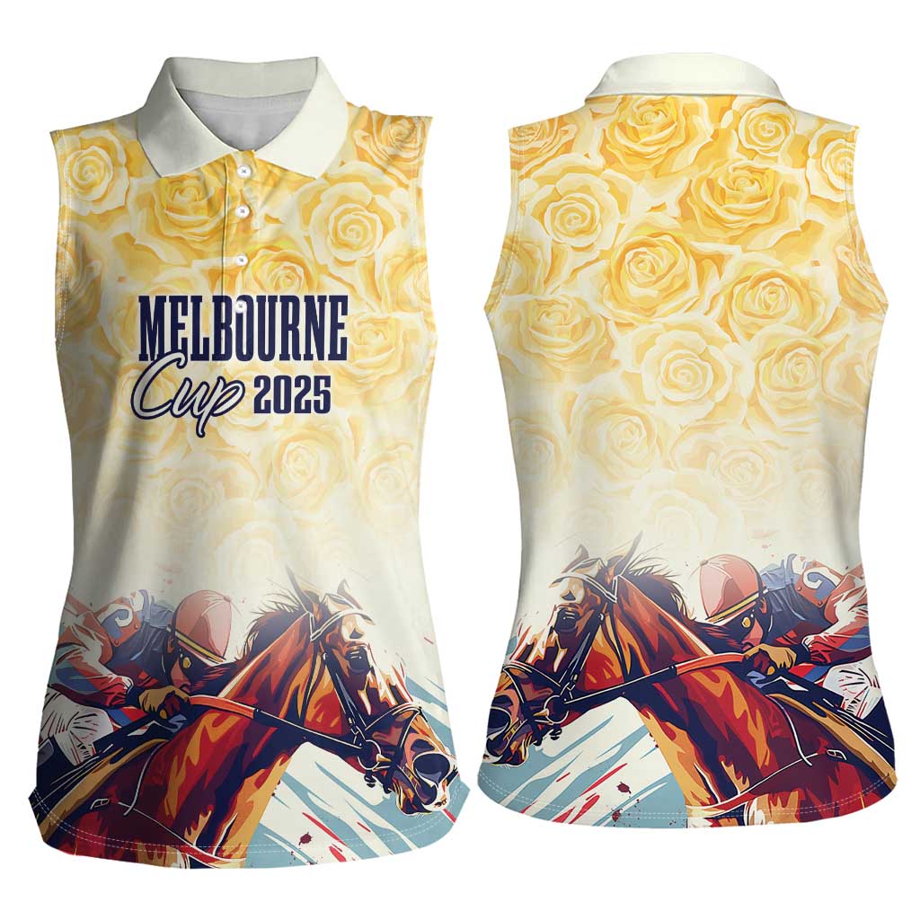 Melbourne Horse Racing Women Sleeveless Polo Shirt Yellow Rose Champion - Wonder Print Shop