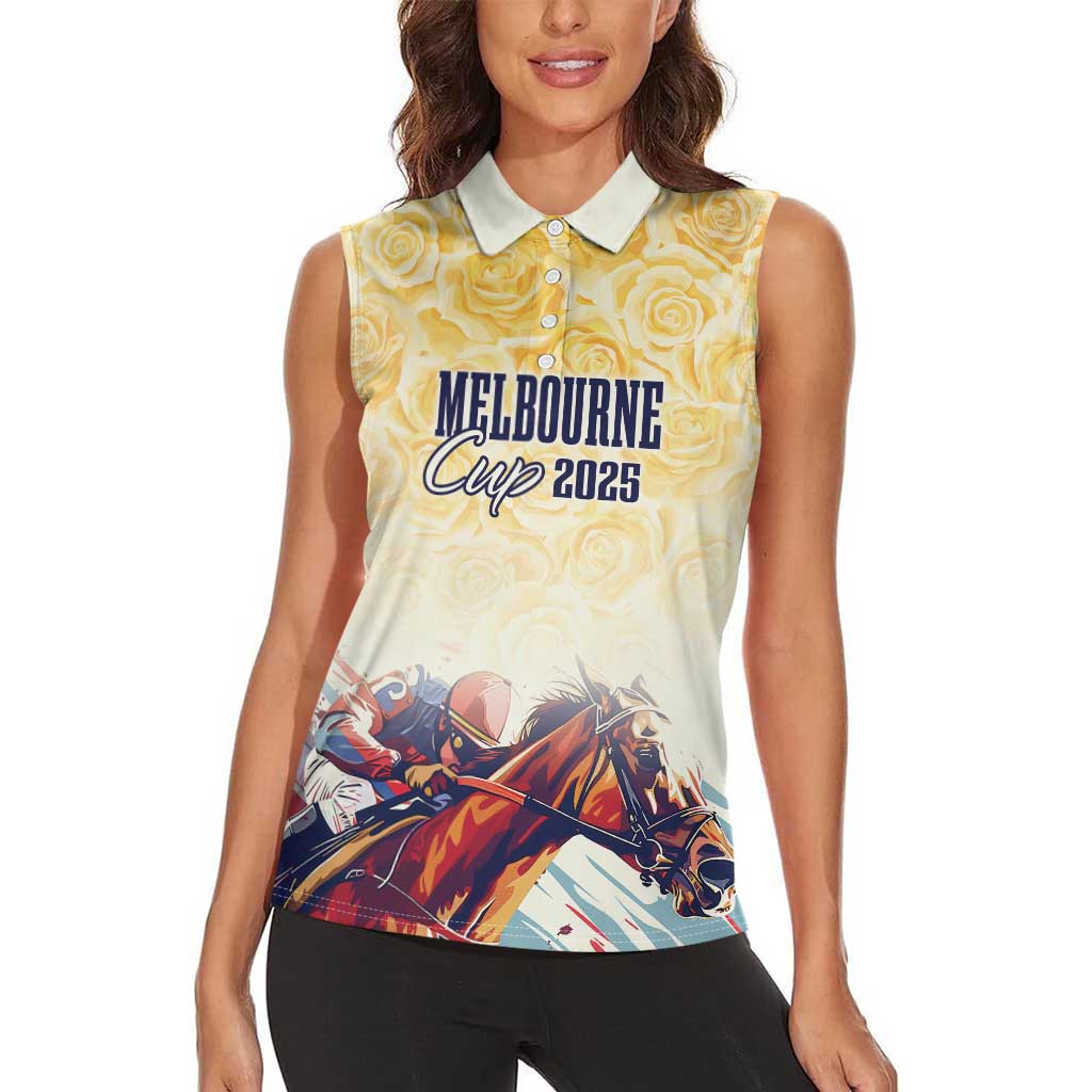 Melbourne Horse Racing Women Sleeveless Polo Shirt Yellow Rose Champion - Wonder Print Shop