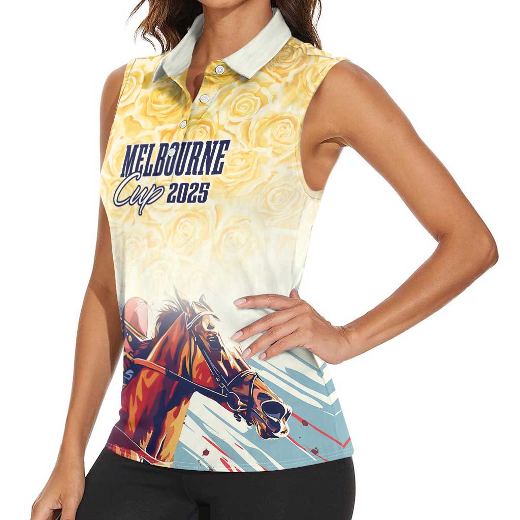 Melbourne Horse Racing Women Sleeveless Polo Shirt Yellow Rose Champion - Wonder Print Shop