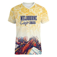 Melbourne Horse Racing Women V-Neck T-Shirt Yellow Rose Champion - Wonder Print Shop
