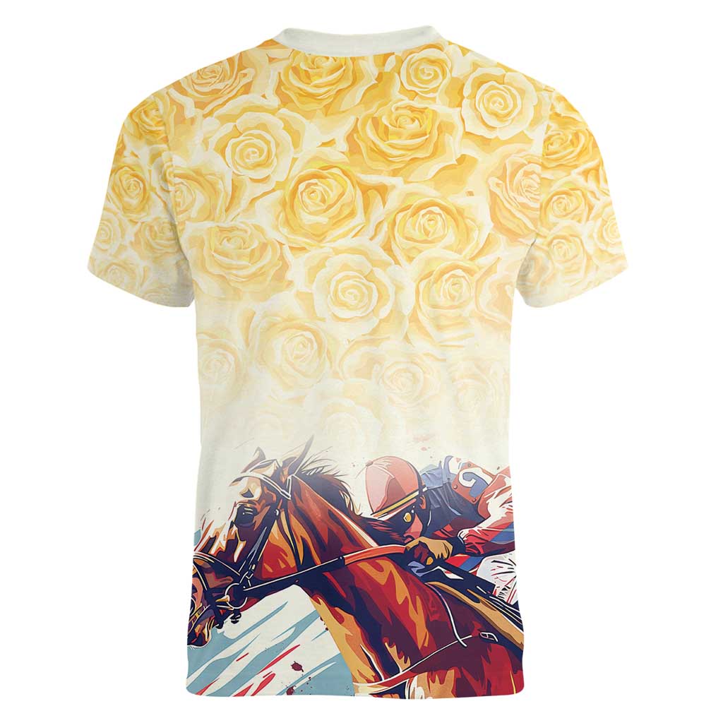 Melbourne Horse Racing Women V-Neck T-Shirt Yellow Rose Champion - Wonder Print Shop