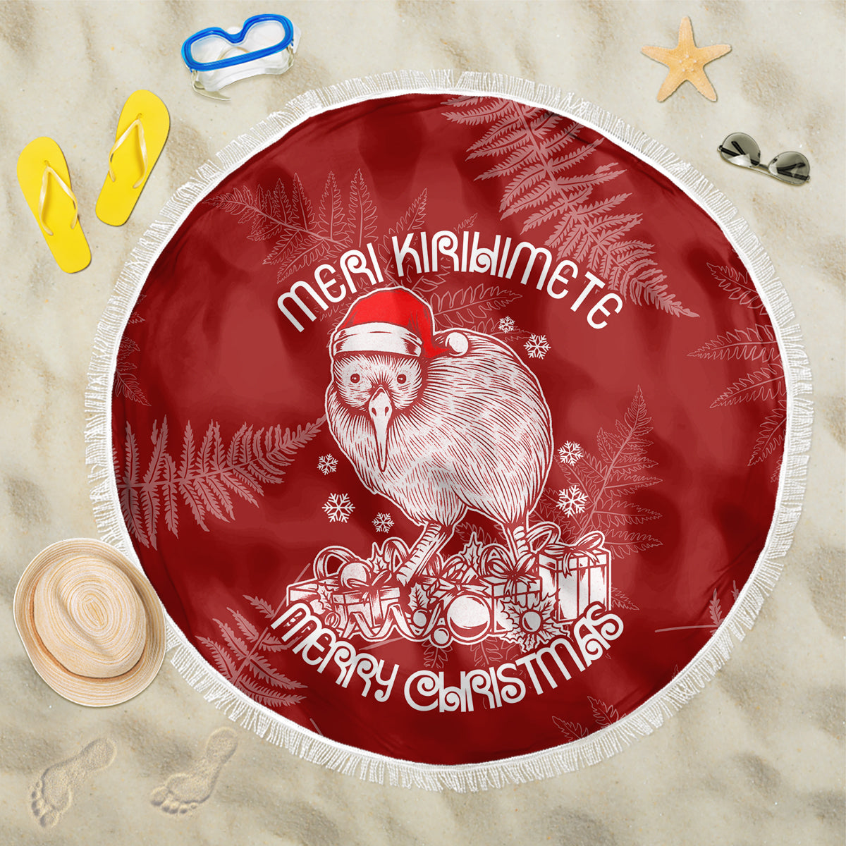 New Zealand Christmas Beach Blanket Silver Fern Mix Kiwi Bird Ver01 LT7 - Wonder Print Shop