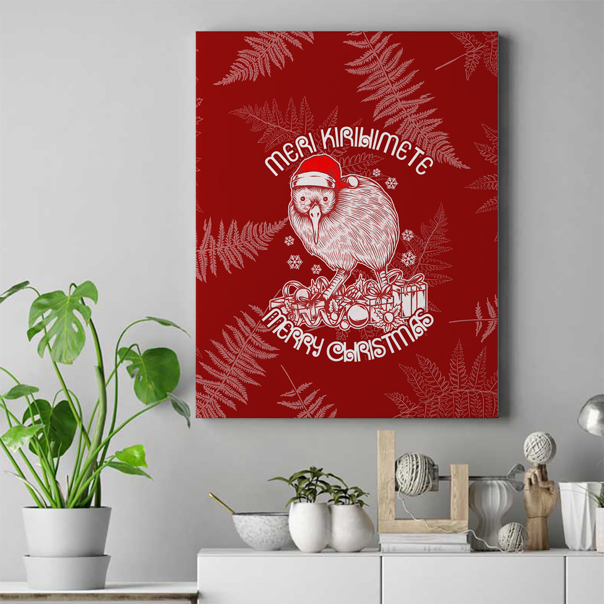 New Zealand Christmas Canvas Wall Art Silver Fern Mix Kiwi Bird Ver01 LT7 - Wonder Print Shop