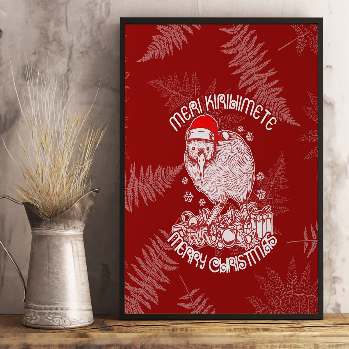 New Zealand Christmas Canvas Wall Art Silver Fern Mix Kiwi Bird Ver01 LT7 - Wonder Print Shop