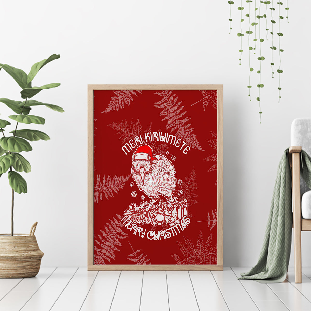 New Zealand Christmas Canvas Wall Art Silver Fern Mix Kiwi Bird Ver01 LT7 - Wonder Print Shop