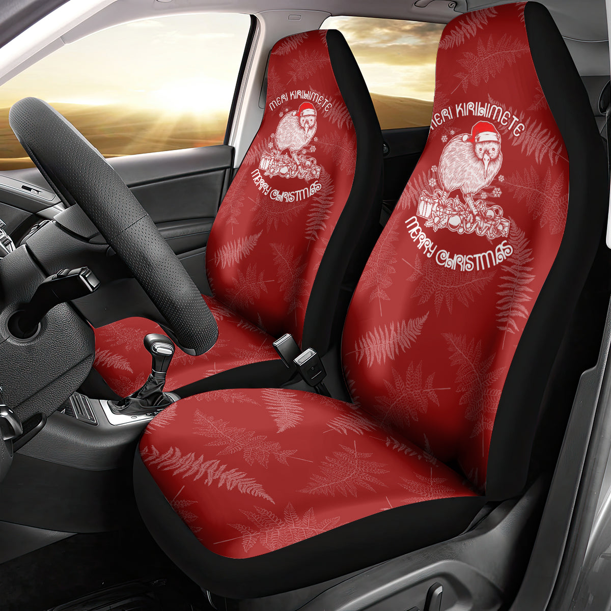 New Zealand Christmas Car Seat Cover Silver Fern Mix Kiwi Bird Ver01 LT7 - Wonder Print Shop