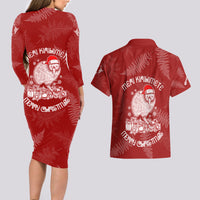 New Zealand Christmas Couples Matching Long Sleeve Bodycon Dress and Hawaiian Shirt Silver Fern Mix Kiwi Bird Ver01 LT7 - Wonder Print Shop