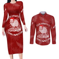 New Zealand Christmas Couples Matching Long Sleeve Bodycon Dress and Long Sleeve Button Shirts Silver Fern Mix Kiwi Bird Ver01 LT7 - Wonder Print Shop