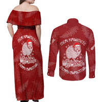 New Zealand Christmas Couples Matching Off Shoulder Maxi Dress and Long Sleeve Button Shirts Silver Fern Mix Kiwi Bird Ver01 LT7 - Wonder Print Shop