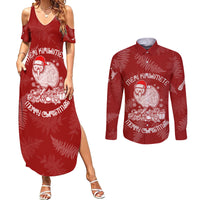 New Zealand Christmas Couples Matching Summer Maxi Dress and Long Sleeve Button Shirts Silver Fern Mix Kiwi Bird Ver01 LT7 - Wonder Print Shop