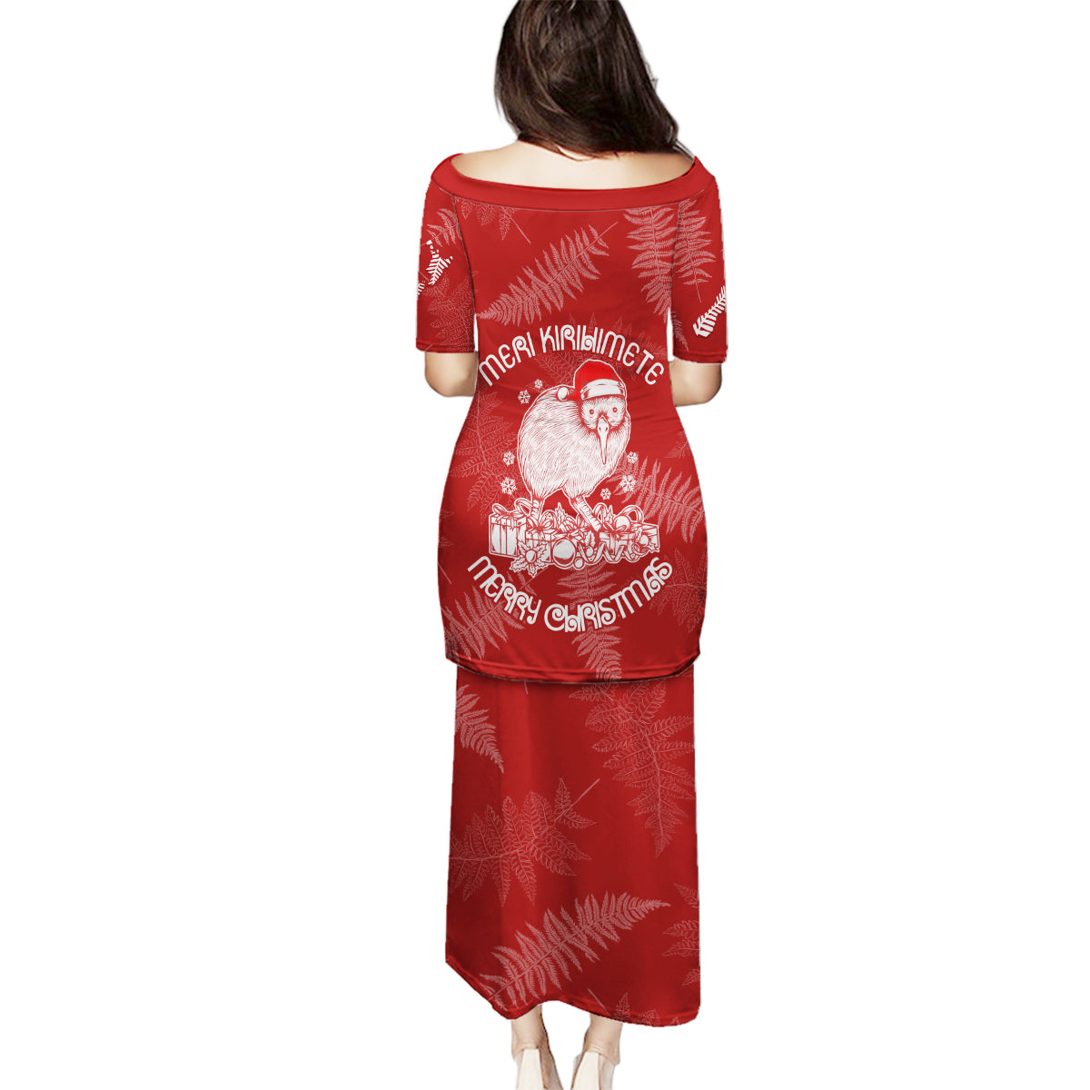 New Zealand Christmas Family Matching Puletasi Dress and Hawaiian Shirt Silver Fern Mix Kiwi Bird Ver01 - Wonder Print Shop